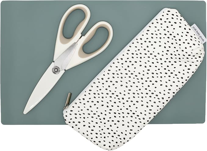 Yeah Baby Goods Toddler Restaurant Essentials Kit – Dots Baby Feeding Set w/Food Scissors, Silicone Placemat & Wipeable Zipper Tote