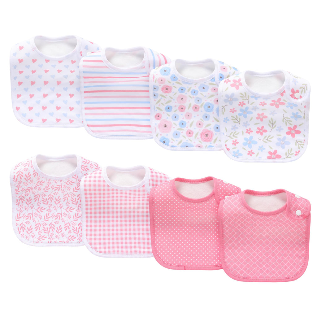 lazyrhino 8 Pack Baby Bibs Unisex Adjustable with Snaps Ultra Soft Absorbent Drooling Teething for Boys and Girls (pink-lht-8pcs)