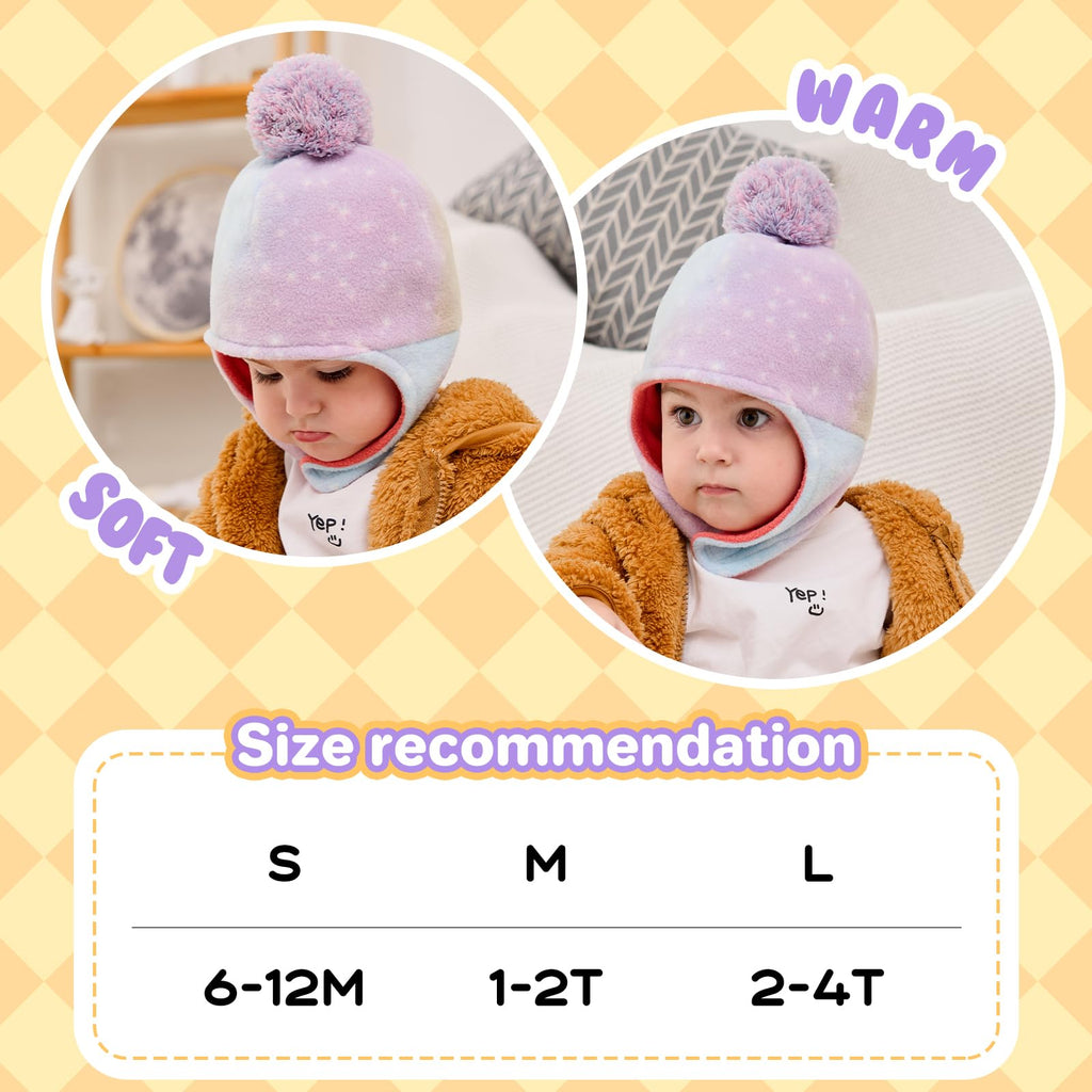 Otoyzy Baby Beanie Hat Pom Full Hood Toddler Winter Hat Fleece Earflap