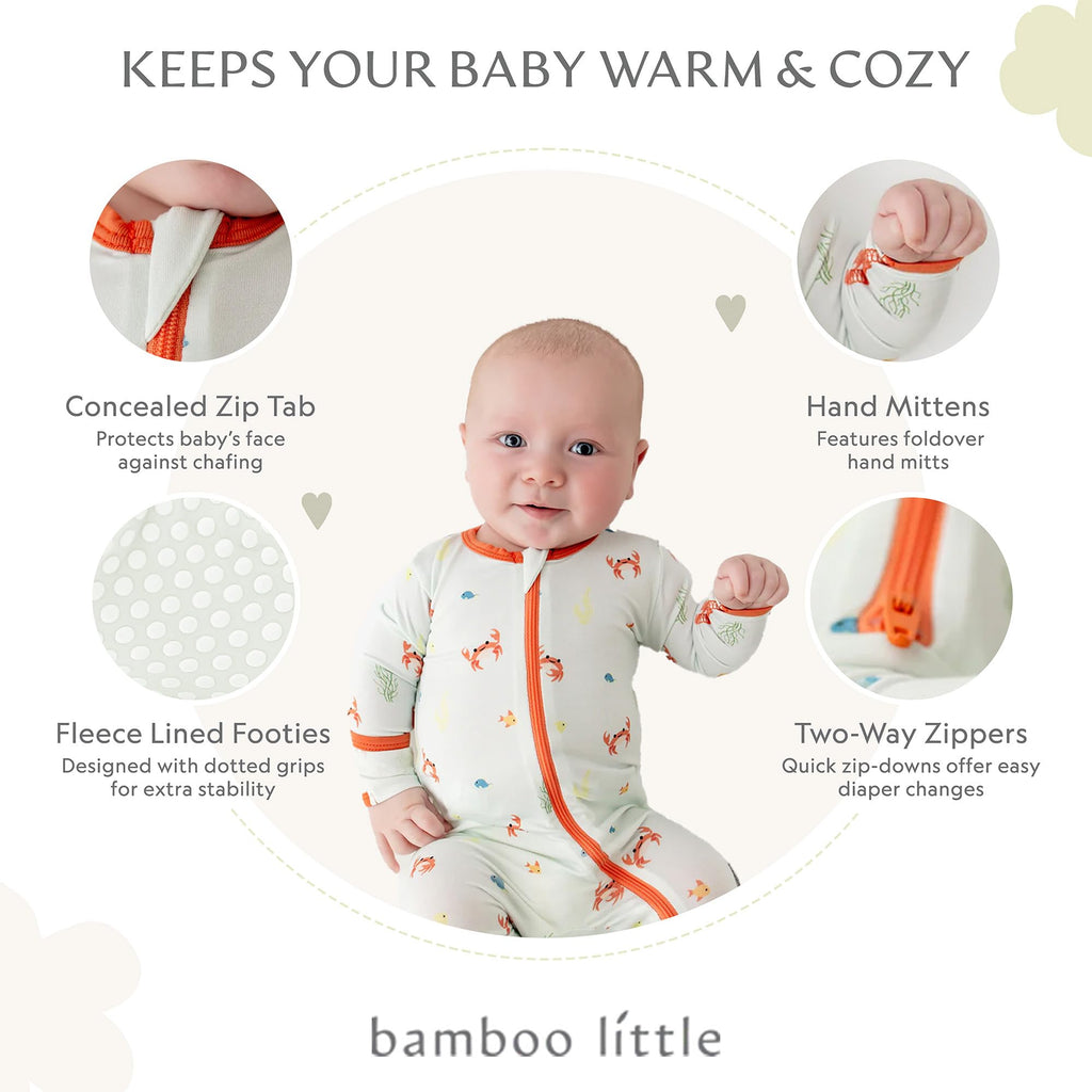 Bamboo Little Soft Baby Footie Pajamas, Crab, 18-24 Months
