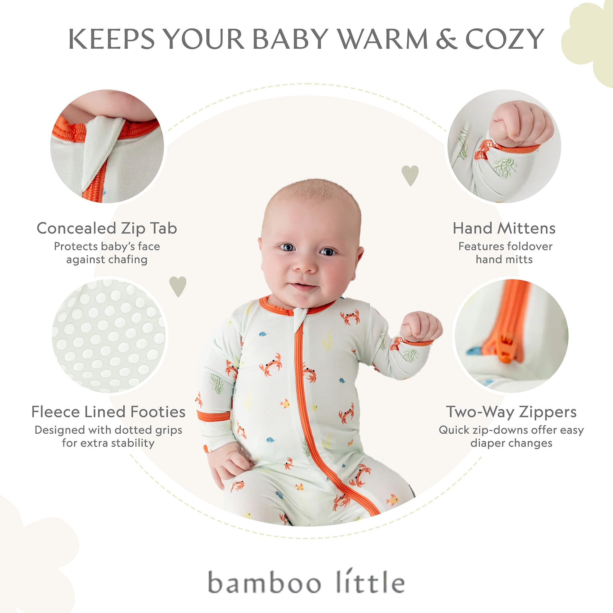 Bamboo Little Soft Baby Footie Pajamas, Crab, 18-24 Months