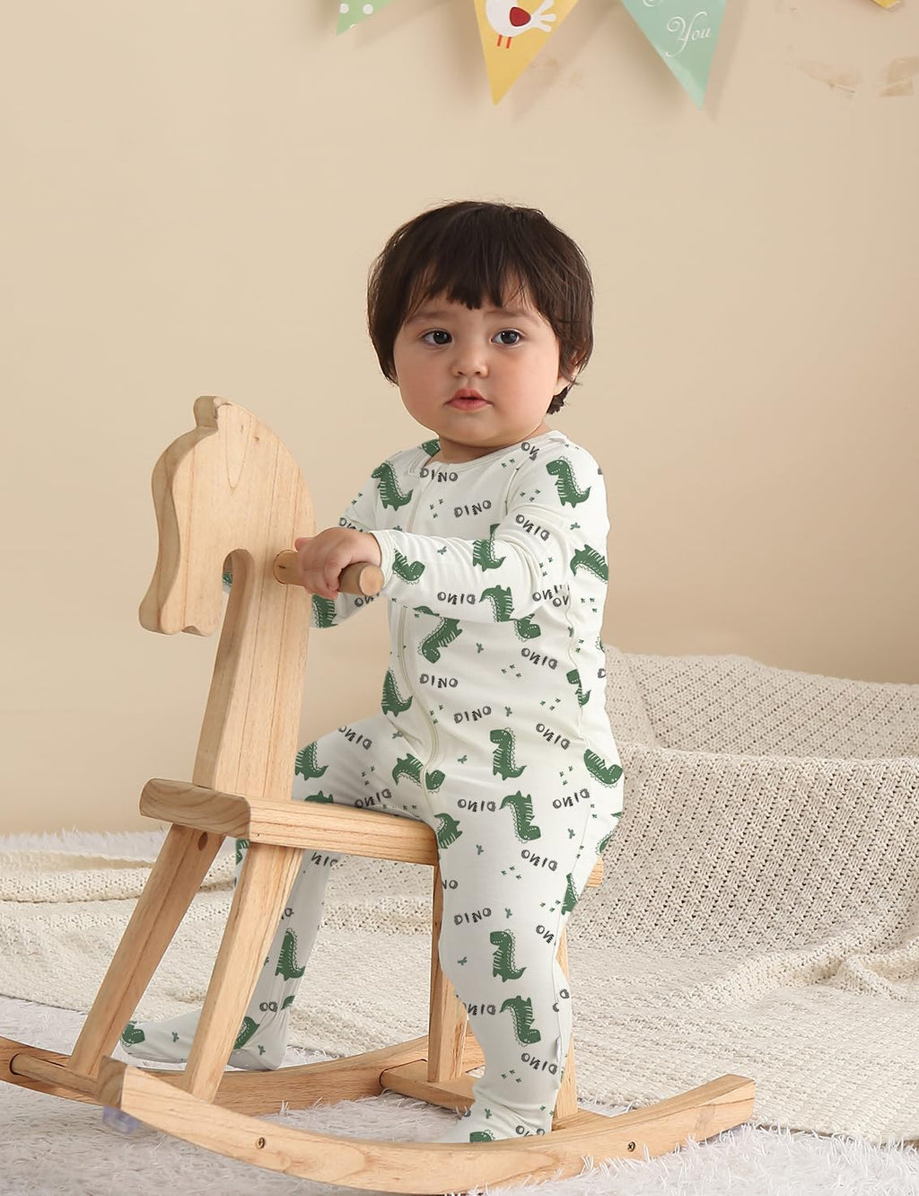 Jimonda Baby Girls Boys Bamboo Rayon Pajamas,Footed Pjs(Dinosaurs,12-18 M)