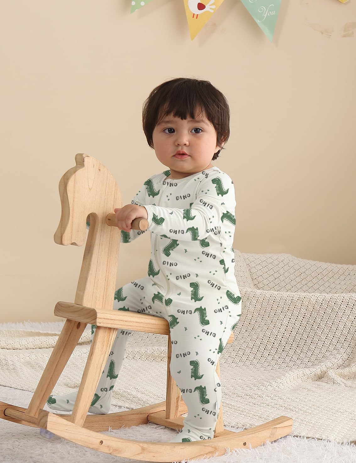 Jimonda Baby Girls Boys Bamboo Rayon Pajamas,Footed Pjs(Dinosaurs,12-18 M)