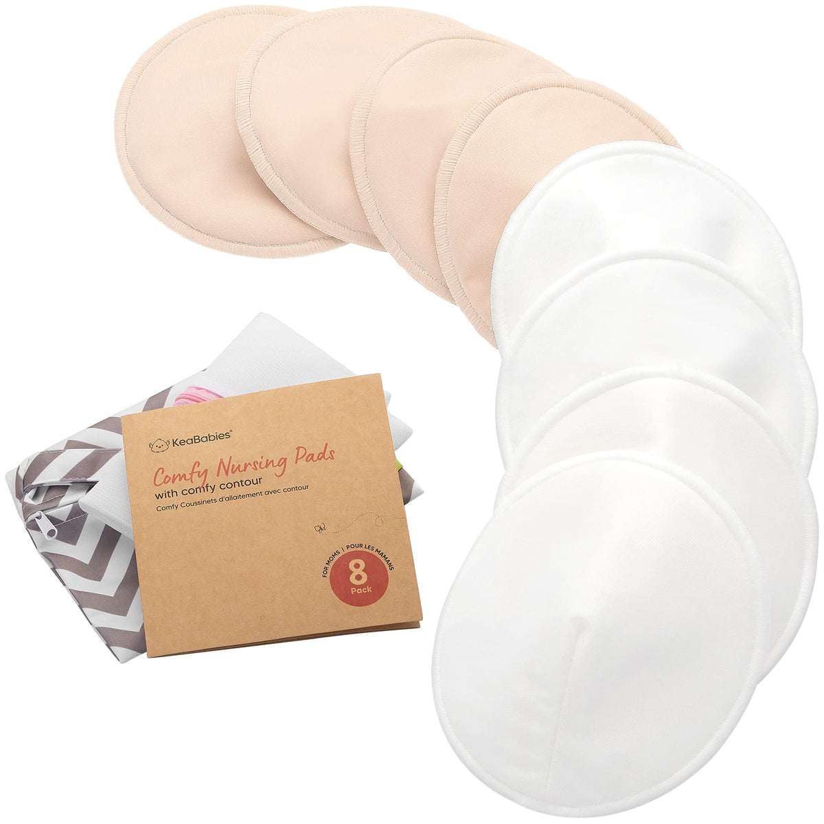Organic Nursing Pads, 14 Washable Breast Pads,Wash Bag (Bare Beige, L 5")