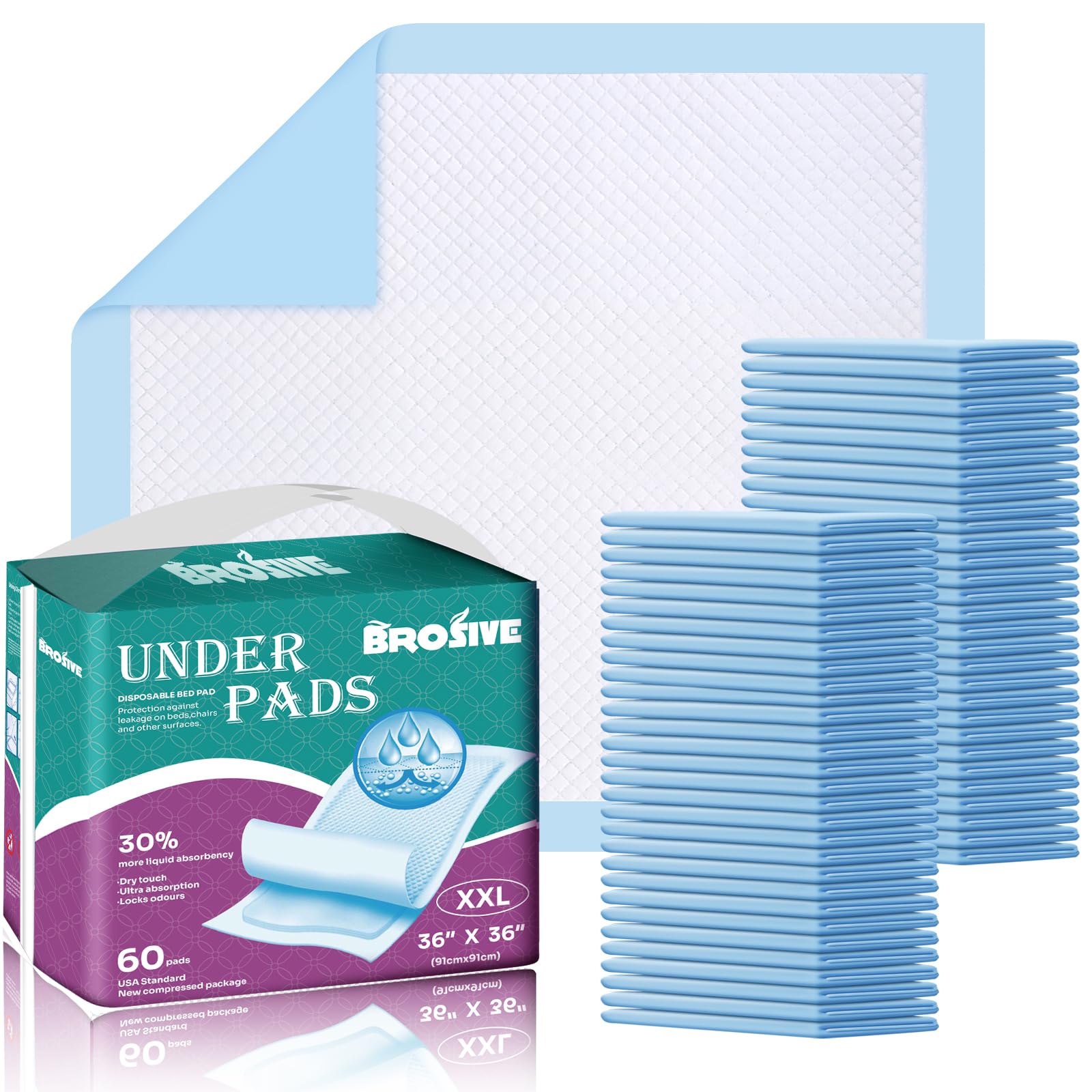 Extra Large Disposable Bed Pads for Incontinence 36" x 36" - 60 Count, Leak-Proof Chucks Pads for Adults, Elderly and Pets, Absorbent Disposable Underpads, Incontinence Bed Pads Disposable for Beds