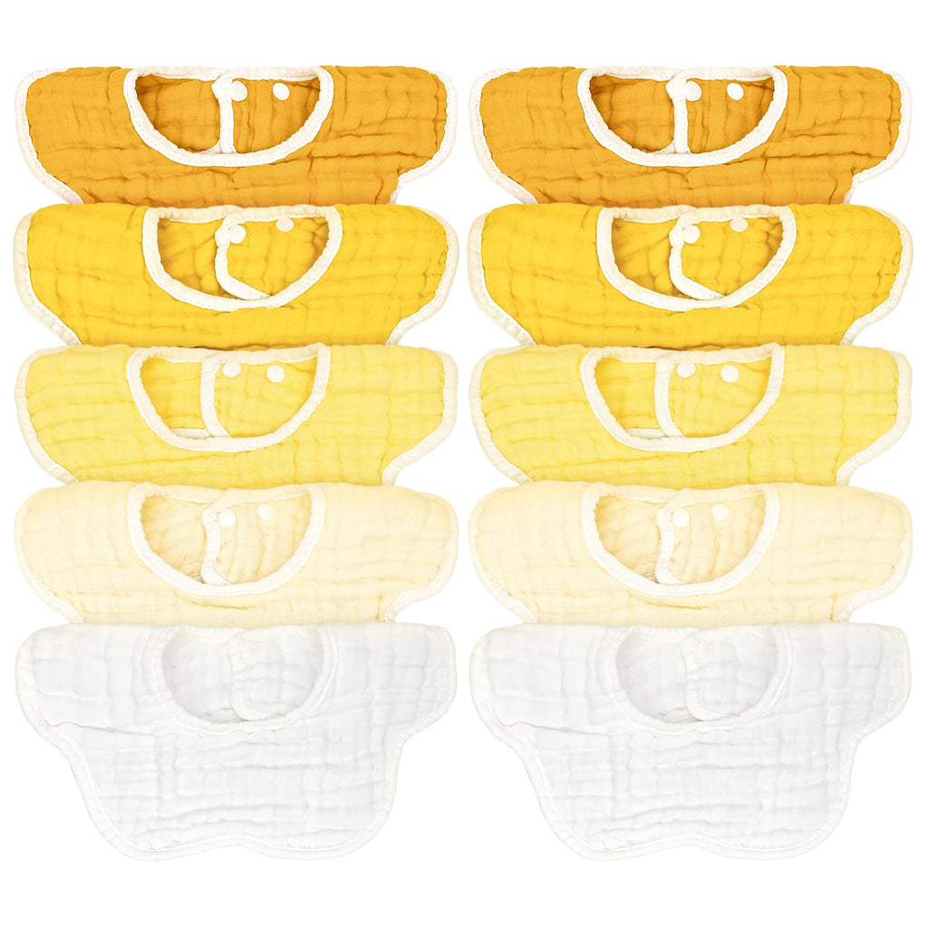 EllieHouse Baby Bibs for Girls Boys 10Pack Muslin Drool Teeth Drooling Teething Bibs Muslin Cotton for Infant Toddler Yellow White