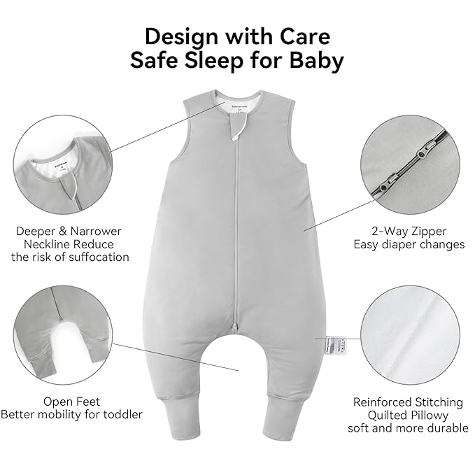 Rayon Made from Bamboo Toddler Sleep Sack with Feet 6-12 Months 1.0 Tog Ultra Soft Toddler Sleeping Sack Baby Sleep Bag Walker Quilted Wearable Blanket with Legs 2-Way Zipper Lightweight