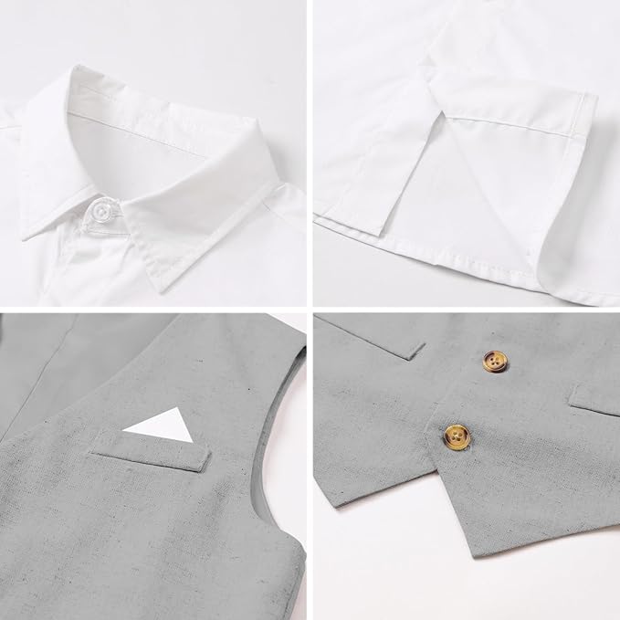 SANGTREE Boys Cotton Linen Suit Formal Set Baby Clothes Boy Gentleman Wedding Ring Bearer Outfits, 3 Months - 9 Years