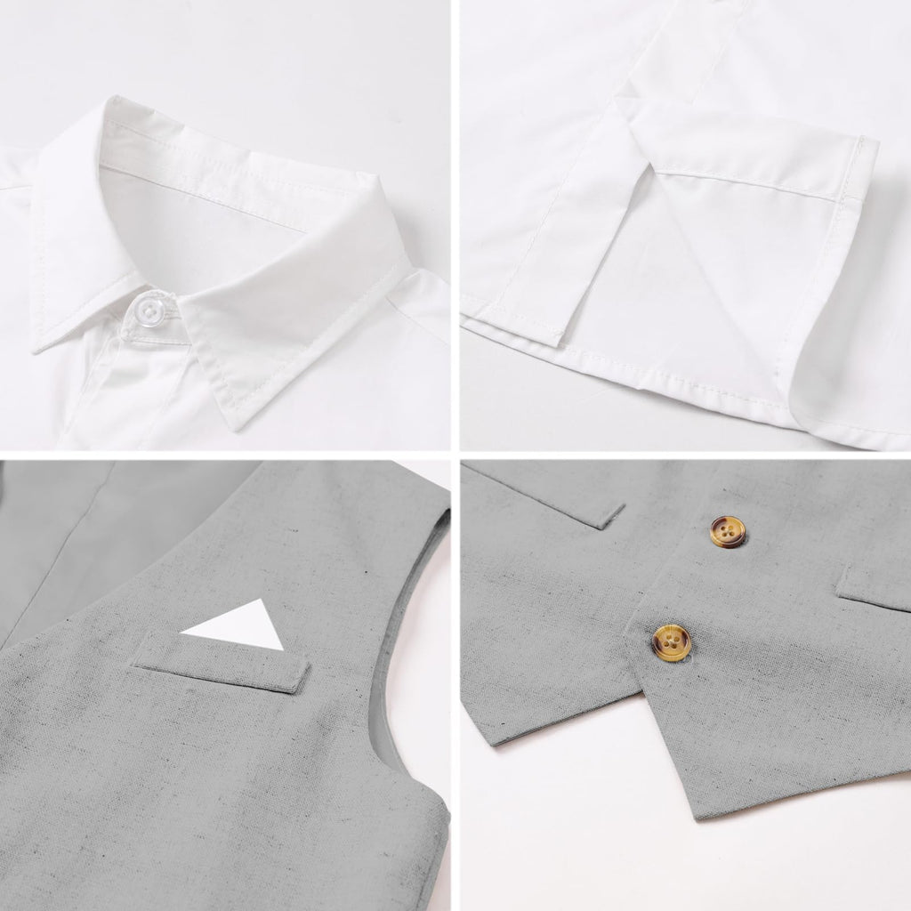 SANGTREE Boys Cotton Linen Formal Suit Linen Grey-1 9-12 Months=Tag 70
