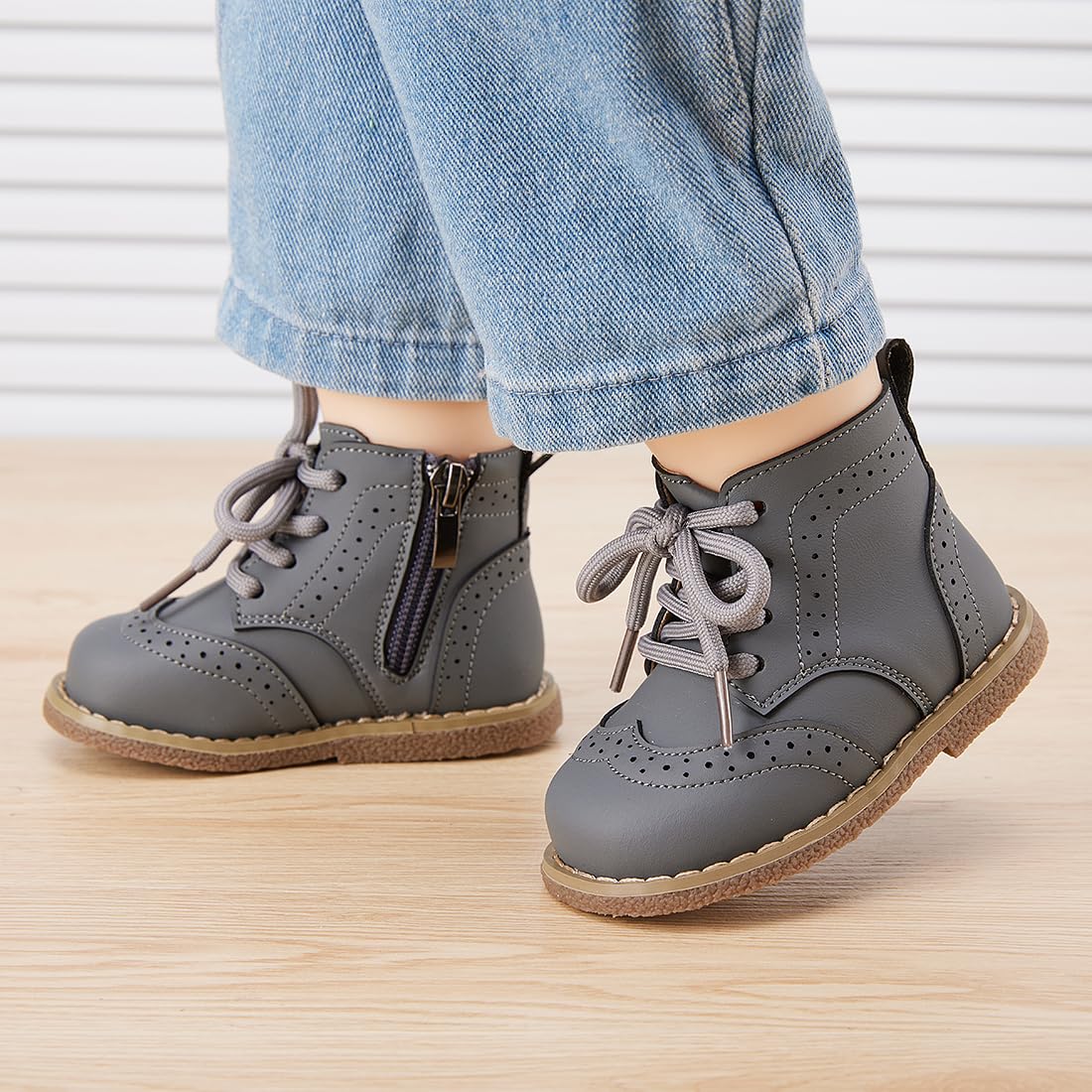 BMCiTYBM Baby Boys Girls Boots Infant Oxford Shoes First Walking Booties for All Seasons for 6 9 12 15 18 24 Months Grey Size 12-18 Months Toddler