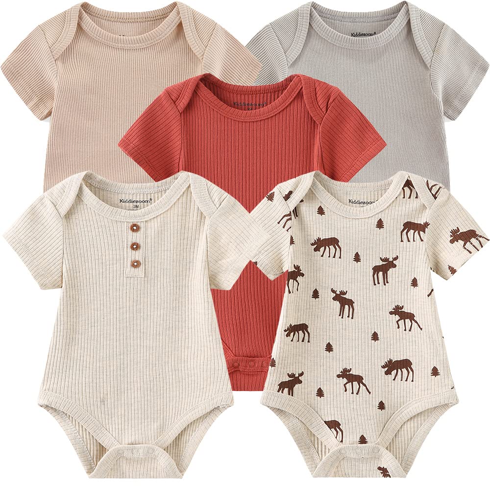 Kiddiezoom Newborn Baby Unisex Cotton One-Piece Bodysuits Baby Gift 5-Pack Clothes