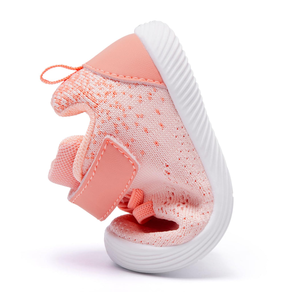 MORENDL Toddler Sneakers Baby Boys & Girls Barefoot Shoes Lightweight Breathable Walking Running Tennis Athletic Sport Shoes Light Coral 6-9 Months Size 4