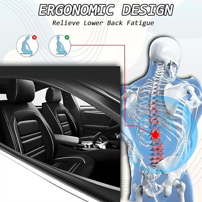 PACKMACH Seat Covers for Hyundai Car Elantra 2001-2025 | 5-Seats Leather Seat Covers, Easy to Install Automotive Seat Covers Full Set (Full Set, Black&White Line)