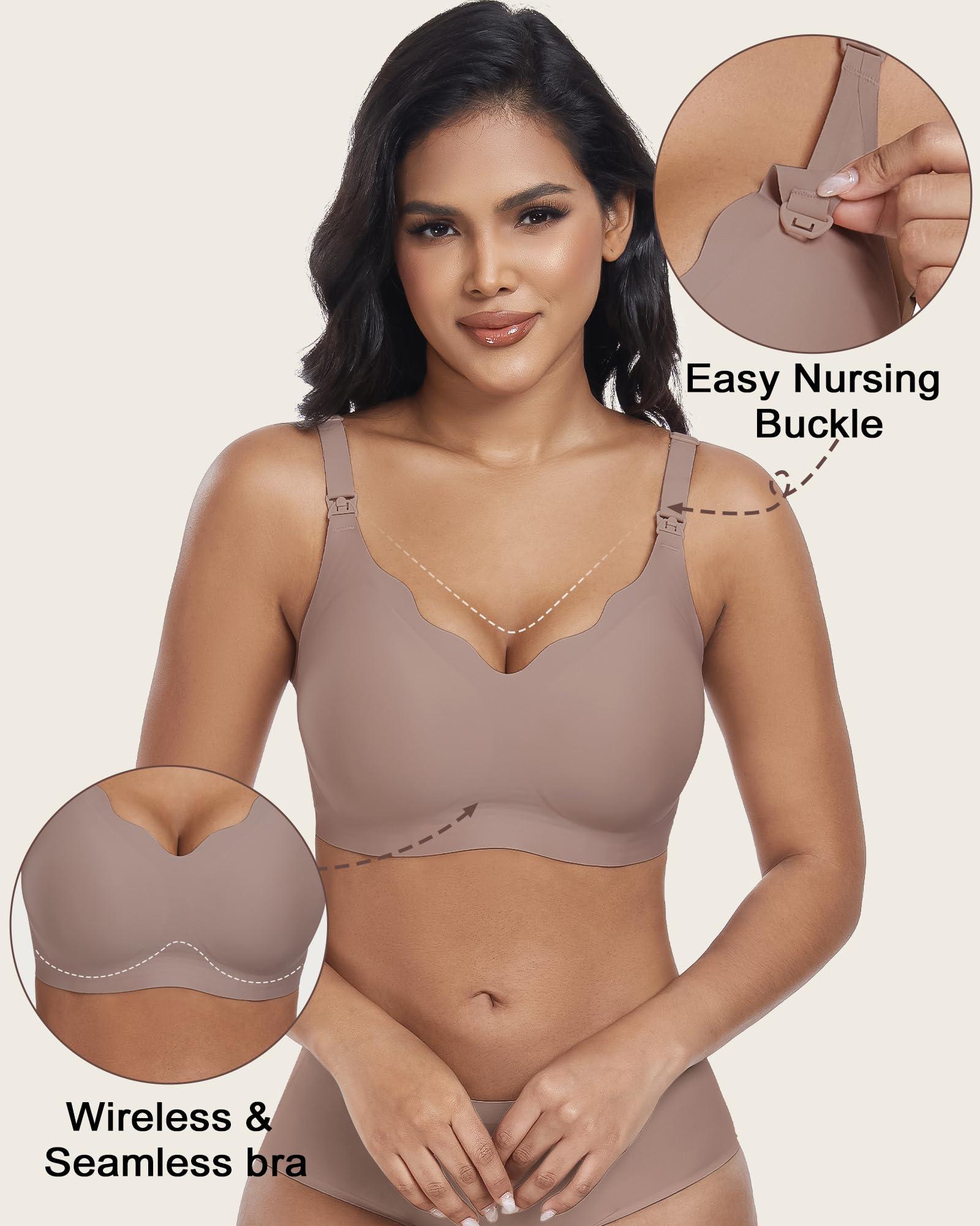 As Fairy Wireless Seamless Pumping Bra Hands Free Nursing Bra Wirefree Comfort Wearable Breast Pump Bras (Light Grey M Plus)