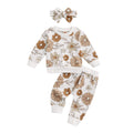 3Pcs Baby Girl Outfits Floral Sweatshirt + Pants + Headband Infant Fall Winter Clothes White 6-12 Months
