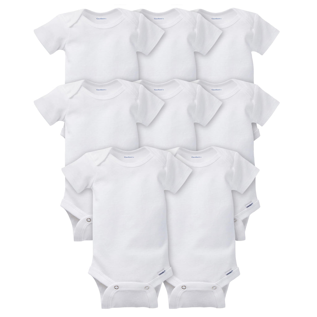 Gerber Baby 8-Pack Short Sleeve Onesies Bodysuits, Solid White, Newborn