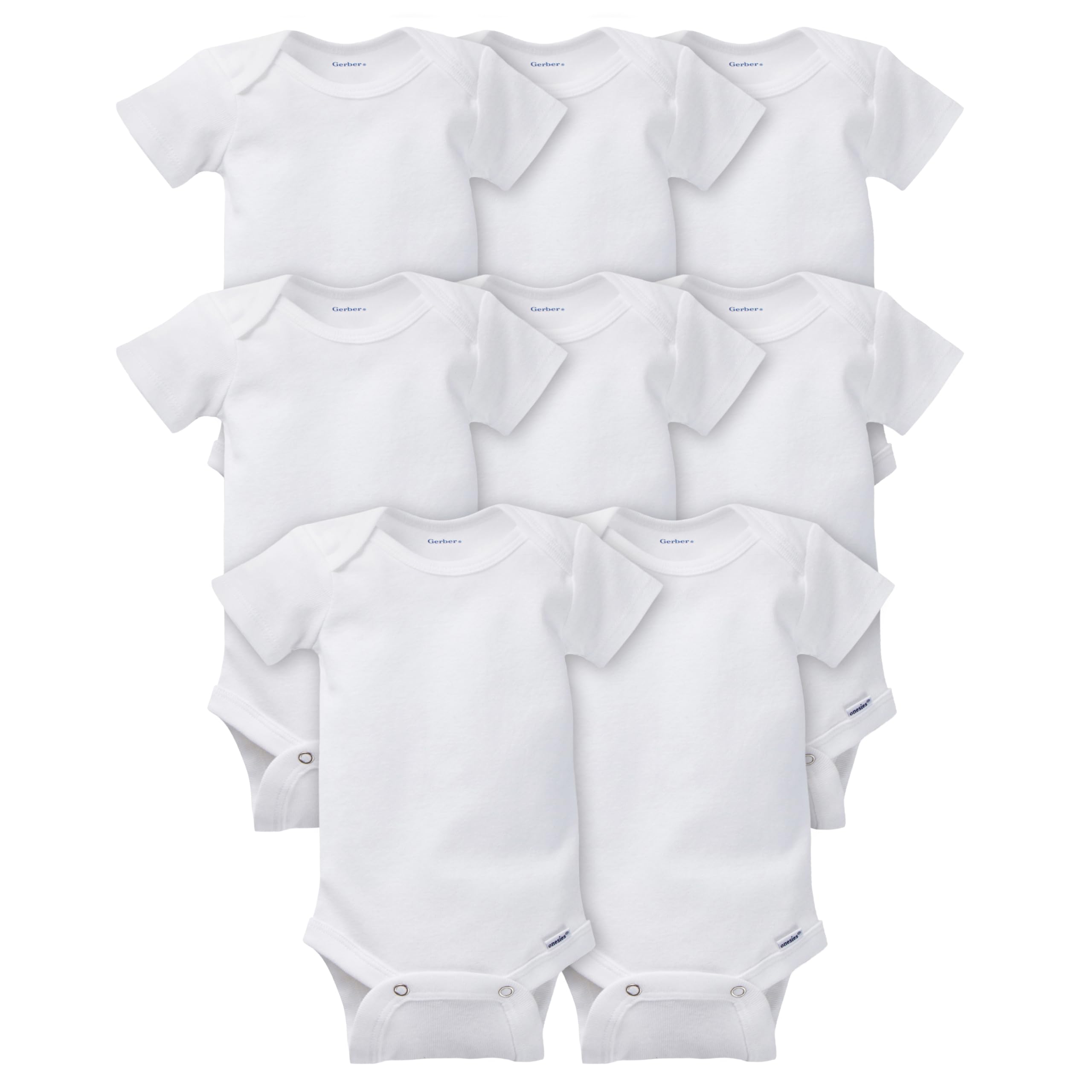 Gerber unisex baby 8-pack Short Sleeve Onesies Bodysuits and Toddler T Shirt Set, Solid White, Preemie US