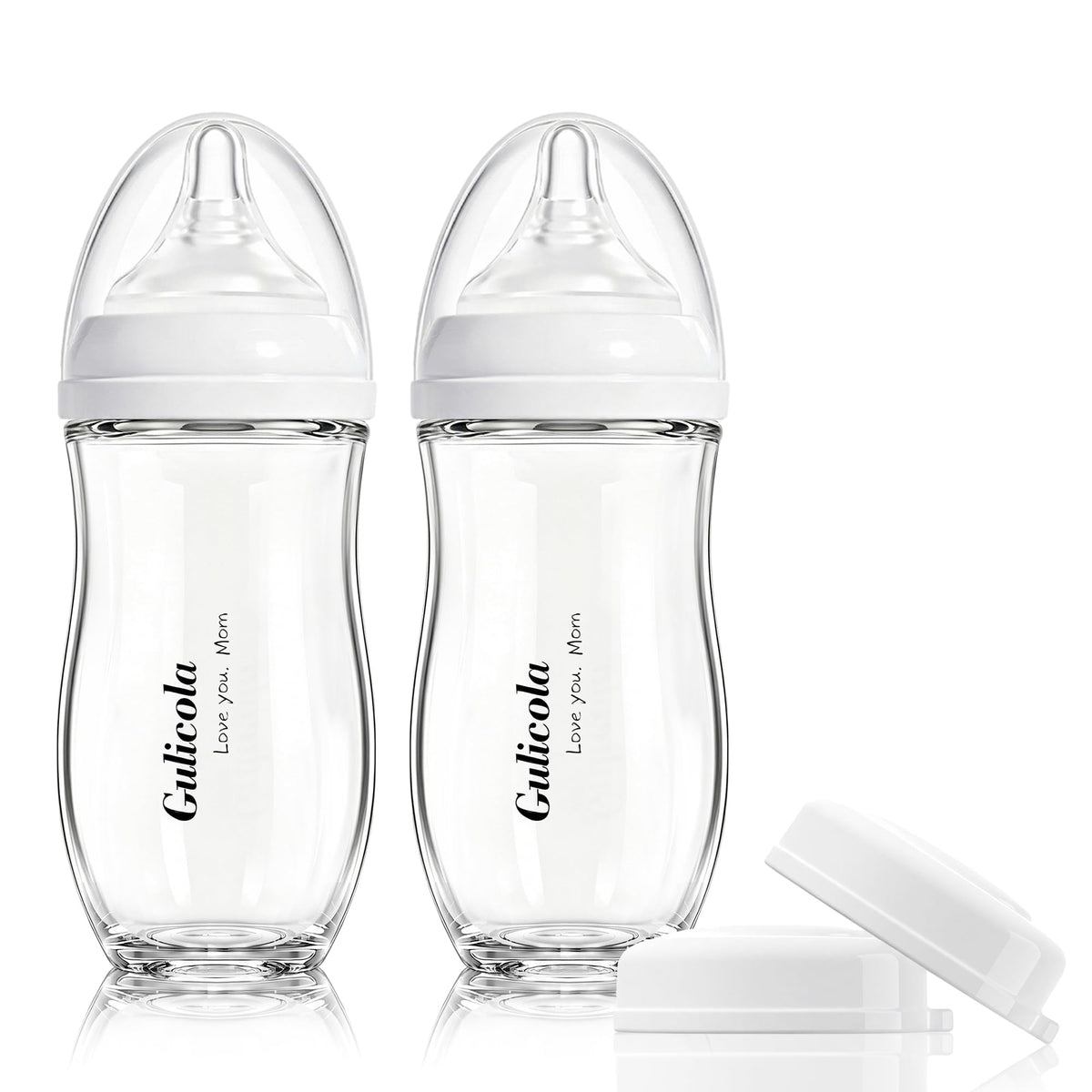 Gulicola Small Glass Baby Bottle for Newborn Breastfeeding Babies, Preemie & Extra Slow Flow Nipples (SS), Anti-Colic, Breast-Like, 0 Months+, 3 oz, 2 Pack - Pink