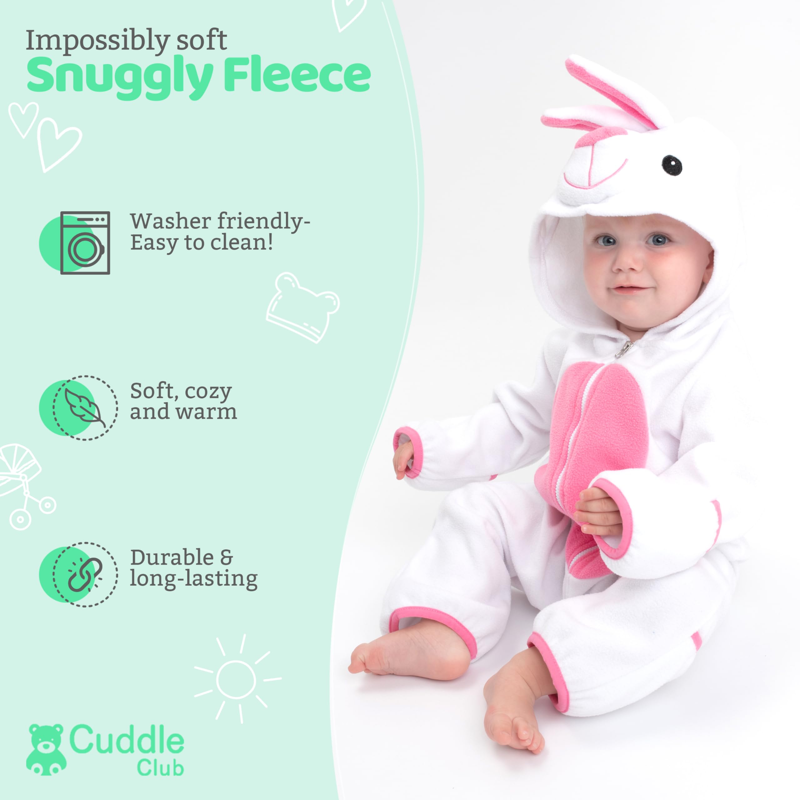Cuddle Club Fleece Baby Bunting Bodysuit – Infant One Piece Kids Hooded Romper Outerwear Toddler Jacket