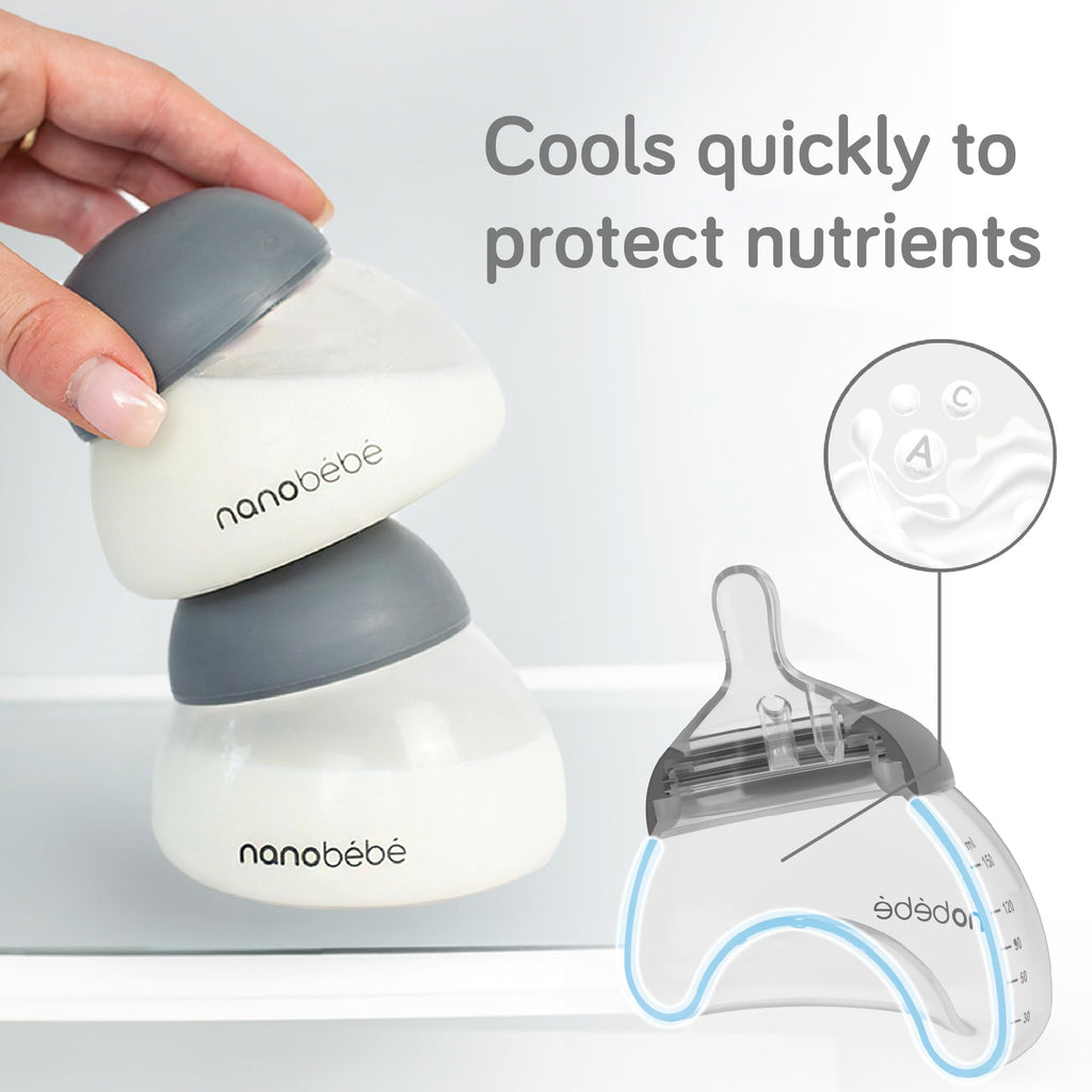 Nanobebe Breastmilk Bottle, Breastfeeding Newborn Breast Like, Anti Colic, Perfect Latch, Preserves Breast Milk nutrients, Twin-Pack Grey