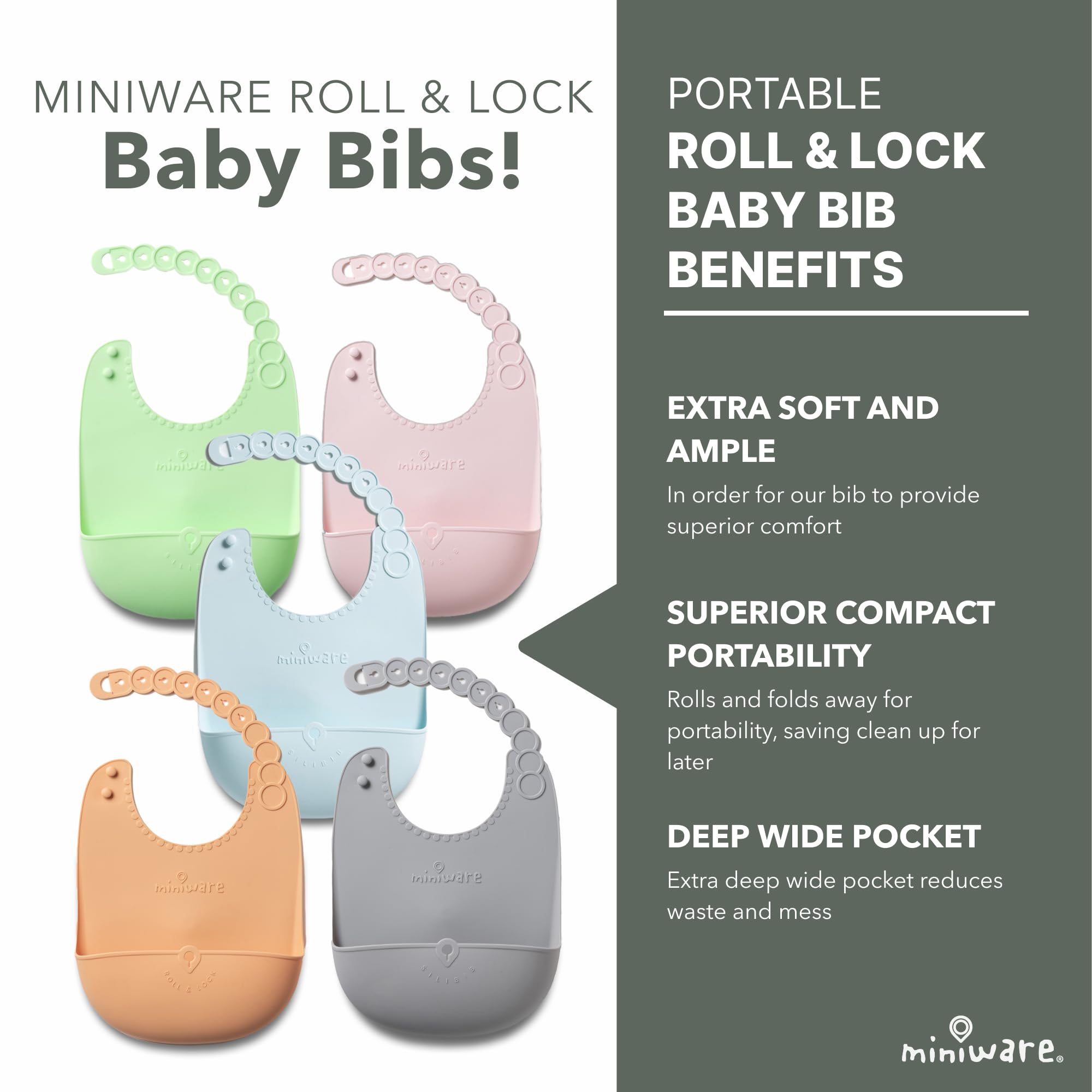 Miniware Sensory Starter Set with Sensory Baby Bowl, Baby Spoon, Roll & Lock Bib - Easy to Clean Baby Feeding Set to Promote Self-Feeding- Toddler Feeding Essentials - Raspberry