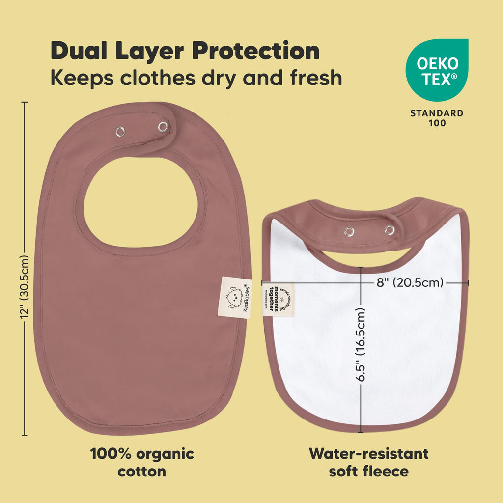 KeaBabies 8-Pack Organic Baby Bibs for Drooling and Teething (Mauve)