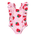 Happy Town One-Piece Infant Toddler Baby Girl Summer Swimsuit Watermelon Leopard Ruffle Swimwear Bikini Bathing Suit (Strawberry, 3-4 Years)