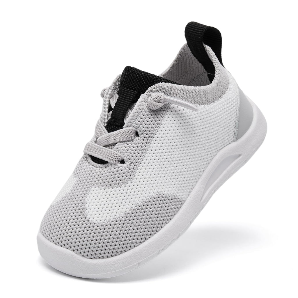 MORENDL Toddler Shoes Baby Walking Sock Shoes Infant Sneakers Boy Girl Barefoot Tennis Shoe Non-Slip Brethable White Grey Black