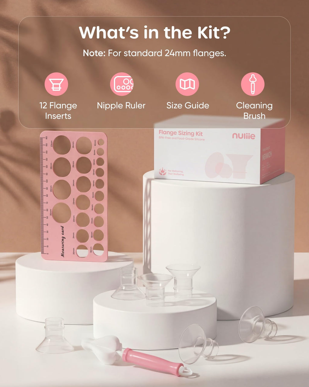 Nuliie Silicone Flange Inserts 16/18/20mm 12PCS for 24mm Breast Pump