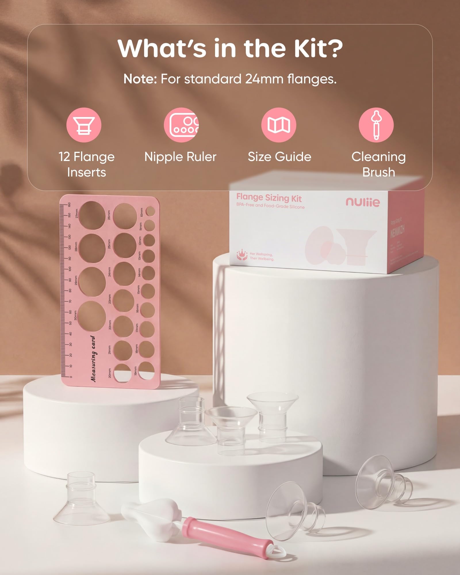 Nuliie Silicone Flange Inserts 16/18/20mm 12PCS for 24mm Breast Pump