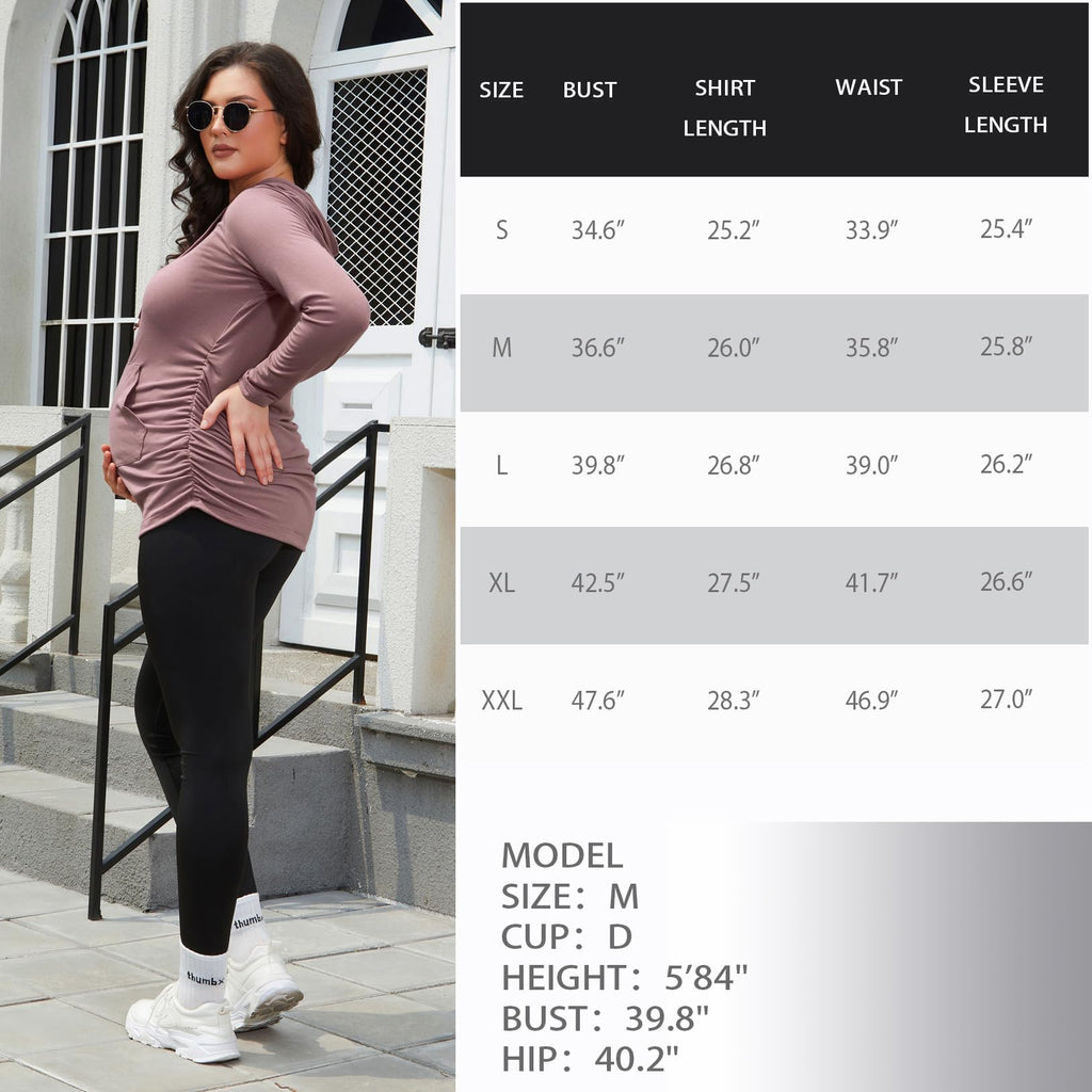 GINKANA Maternity Casual Hoodie Long Sleeve Tops with Pocket Drawstring Maternity Lighthweight Sweatshirt,Mauve,M