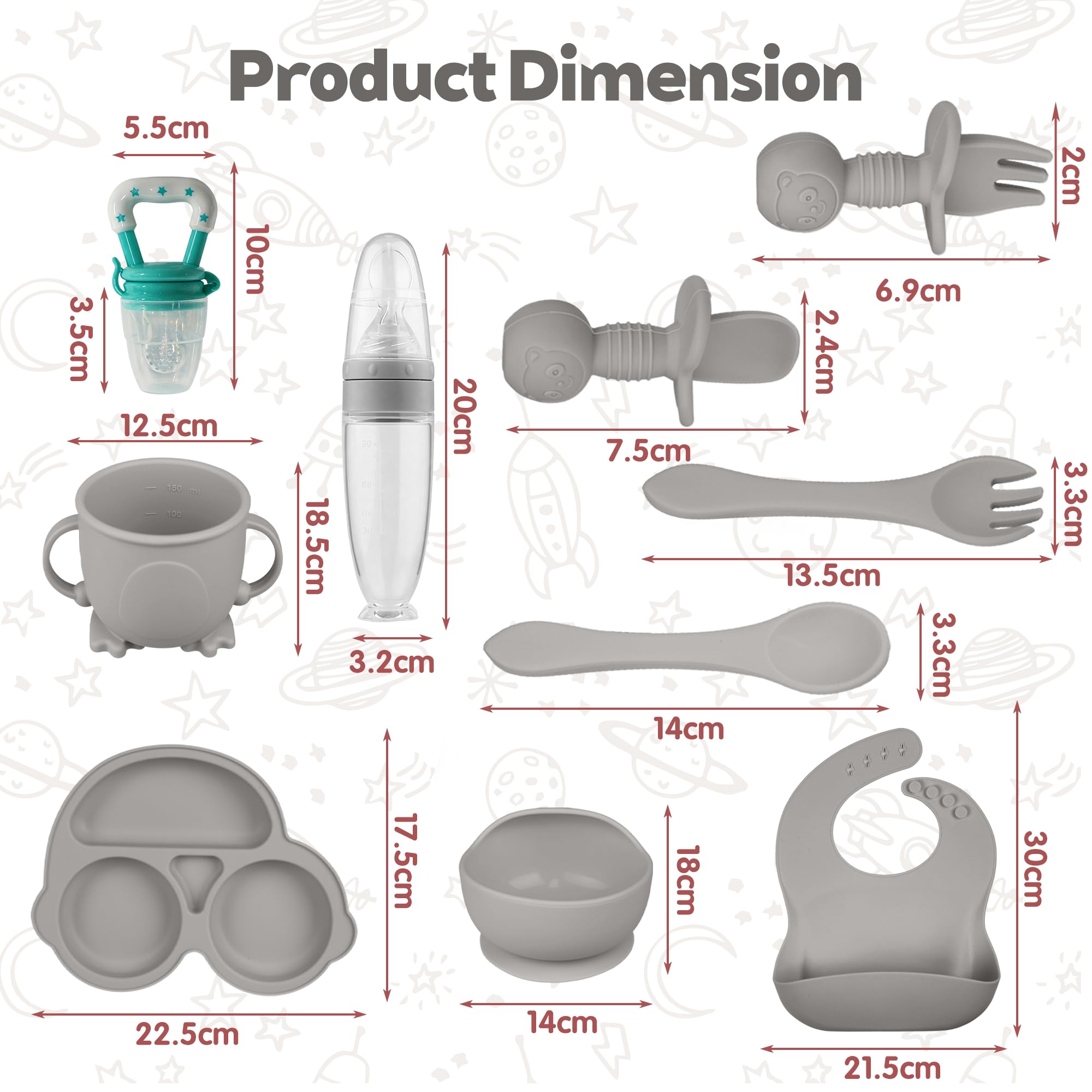Silicone Baby Feeding Set,Miicasa Baby Led Weaning Supplies Kit With Suction Bowl & Car Plate, Bib, Spoon, Fork, Cup - Food-Grade Silicone, Dishwasher-Safe, No BPAs - For 3+ Months