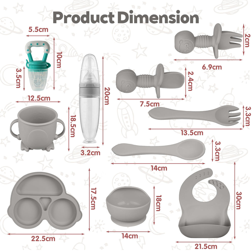 Silicone Baby Feeding Set,Miicasa Baby Led Weaning Supplies Kit With Suction Bowl & Car Plate, Bib, Spoon, Fork, Cup - Food-Grade Silicone, Dishwasher-Safe, No BPAs - For 3+ Months