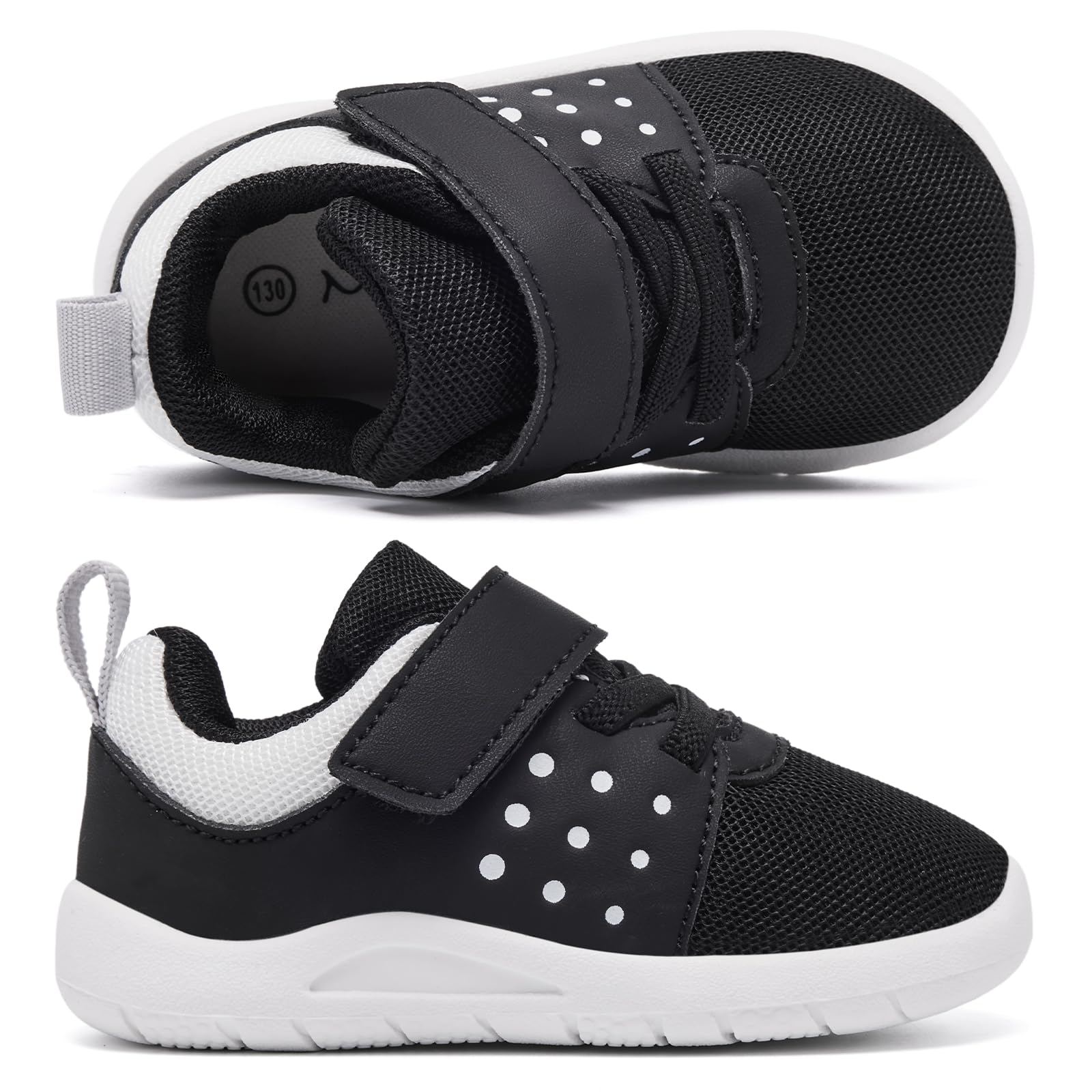 MORENDL Toddler Baby Shoes 0-4 Years Boy Girl Lightweight Breathable Non-Slip Sports Sneakers Running Walking Tennis Barefoot Shoes Black White Size 9