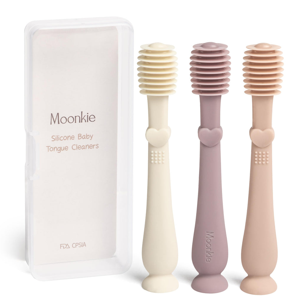 Moonkie Baby Tongue Cleaner, Toddler Toothbrush, Baby Oral Cleaner Newborn Kit for 3 Months+, 3 Pcs (Blush/Pale Mauve/Ivory)