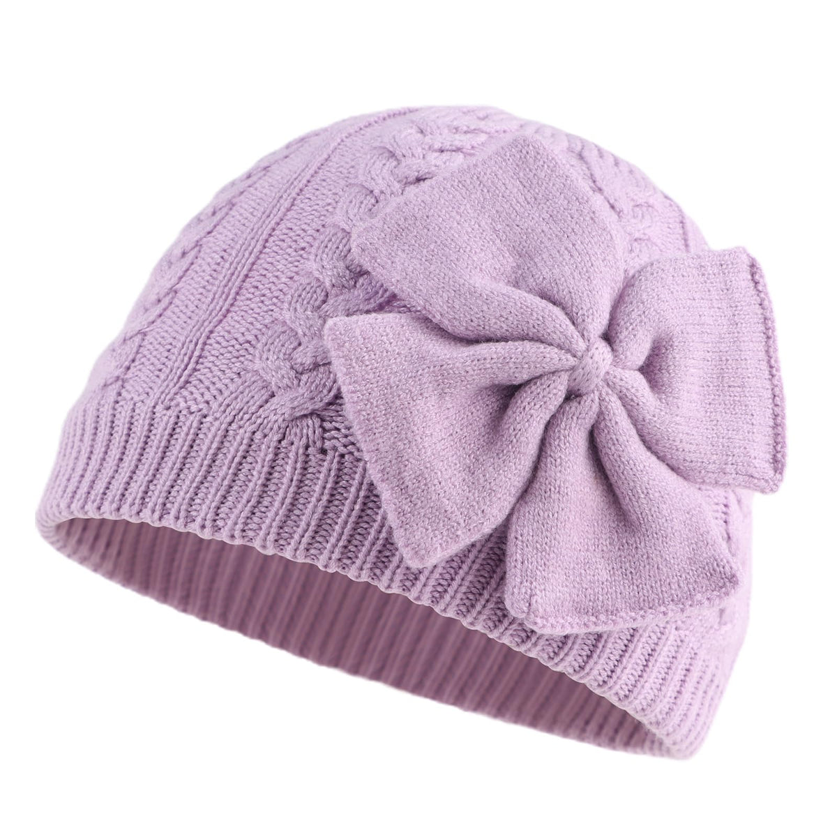 JANGANNSA Winter Warm Knitted Baby Hat for Girls Cotton Lined Infant Toddler Hat Autumn Cute Bow Classic Girls Beanie 0-6Y (Black+Gray+Caramel,S)