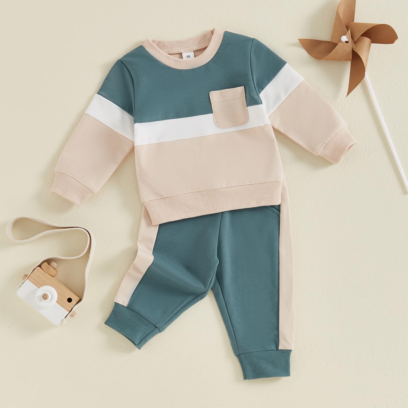 Lucikamy Toddler Baby Boy Fall Outfits Long Sleeve Crew Neck Pullover Sweatshirt + Jogger Pants Set Infant Winter Clothes (B-Lake Blue, 3-4 Years)