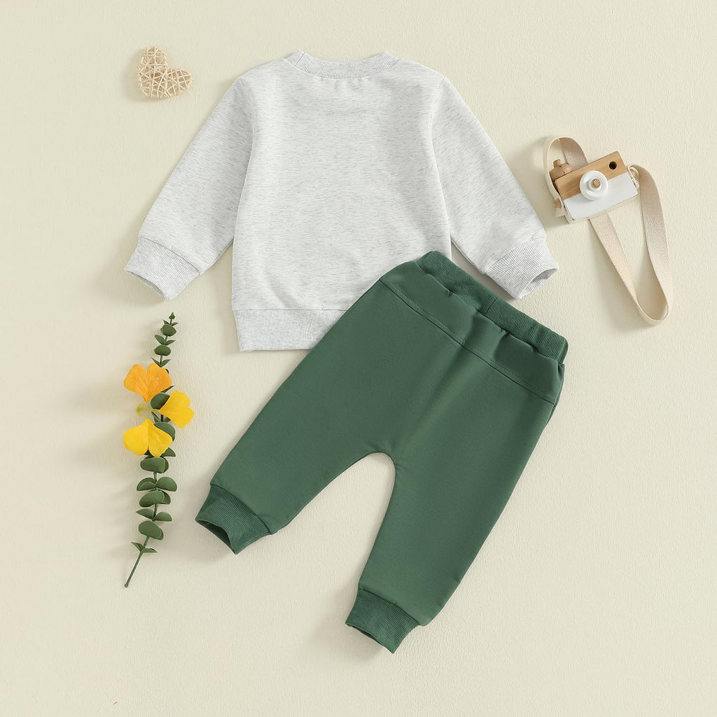 Nyapruwe Toddler Baby Boys Fall Winter Outfits Funny Print Top Pants Set (Gray letter print, 6-12 Months)