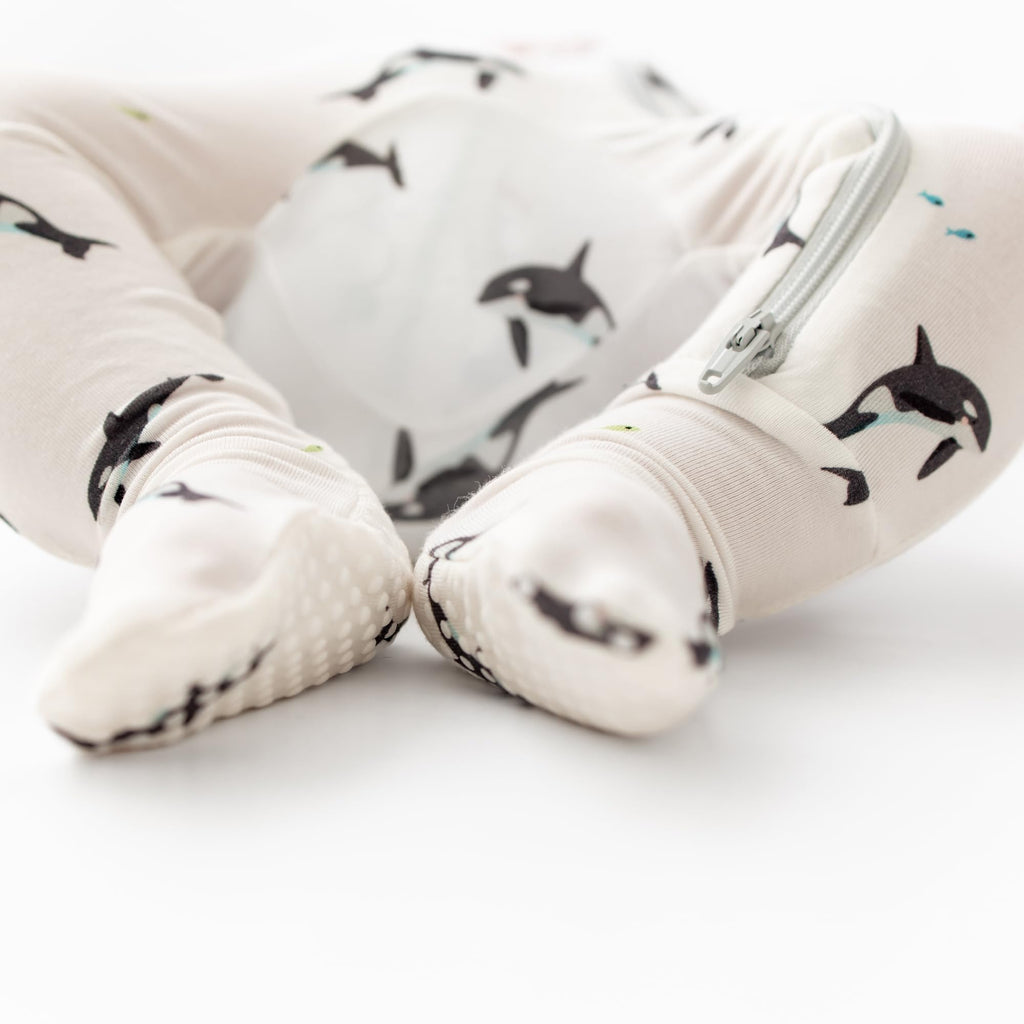 Bamboo Little Soft Baby Footie Pajamas, Baby Clothes, Newborn Sleepers, 95% Viscose and 5% Spandex, Orca, 9-12 Months