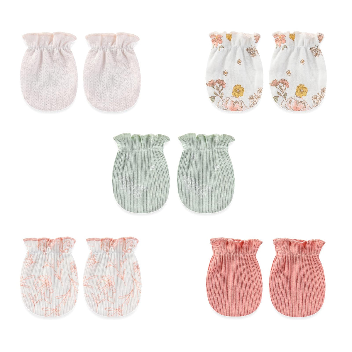 5 Pairs Unisex Baby Mittens No-Scratch 0-6 Months New Born
