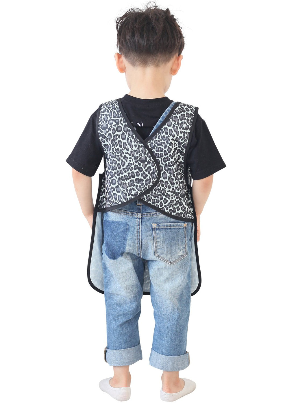 Plie Kids Painting Apron – Waterproof Art Smock for Toddlers & Preschoolers, Messy Play, Baking, Crafts, Cooking, Sensory Activities, Mealtime (Ages 1–10), Black Leopard (32-XL)