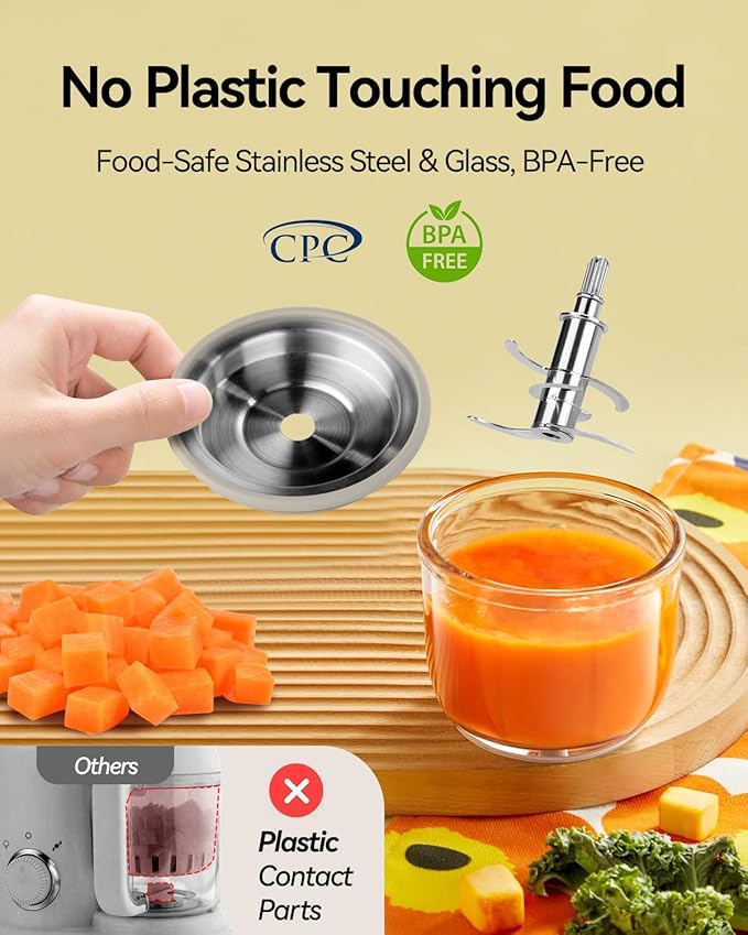 IAGREEA Glass Baby Food Maker, One Step Baby Food Processor Steamer Puree Blender Grinder Mills Machine, Auto Cooking & Grinding for Healthy Homemade Baby Food with 3 Age Stages, BPA-Free