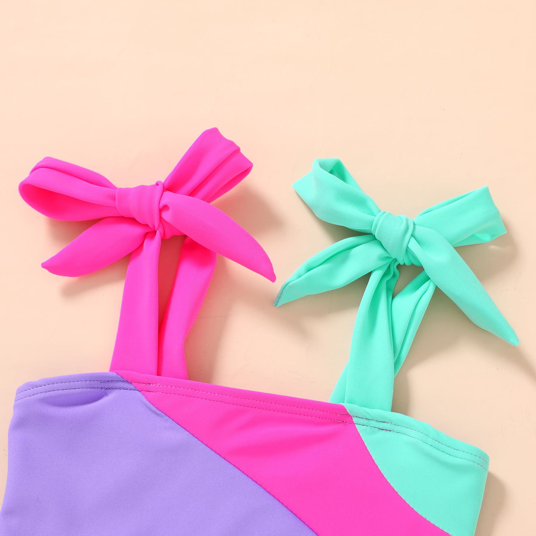 YOUNGER TREE Toddler Girls Two Pieces Swimsuit Color Block Stripe Swimwear Summer Beach Bathing Suit 18M-5T(Purple#Green 5-6T)