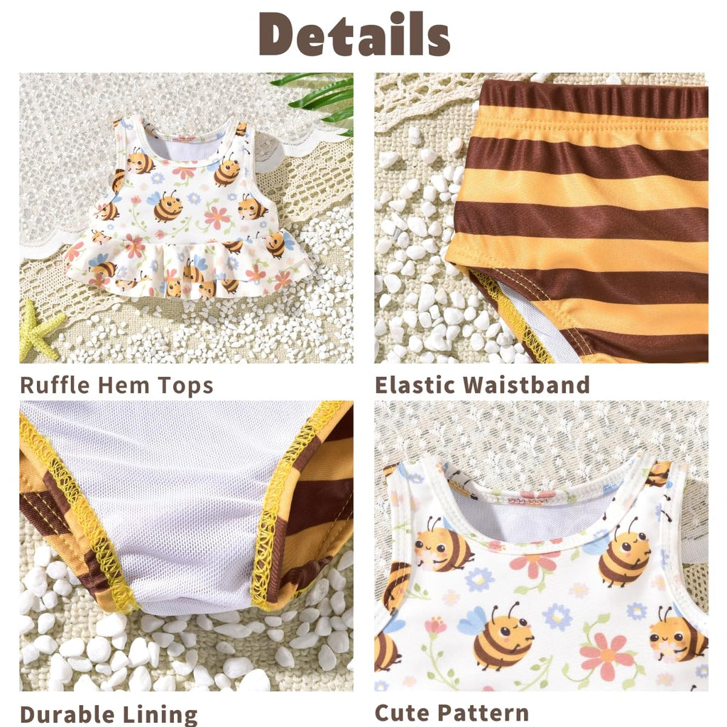 Aalizzwell 0-3 Months Baby Infant Girls Swimsuit Bee Ruffle Bathing Suit Bikini Swimming Suit Swimwear Beach Wear Two Piece
