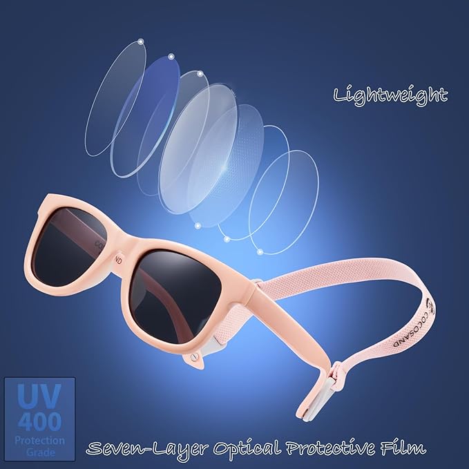 COCOSAND Flexible Baby Sunglasses with Strap Polarized UV Protection for Toddler Infant Newborn Boy Girl Age 0-24 Months