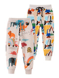 HUAER& Baby Boy's Jogger Pants Dinosaur Car Drawstring Elastic Sweatpants 2 Pack (Beige + Beige Car 3T)