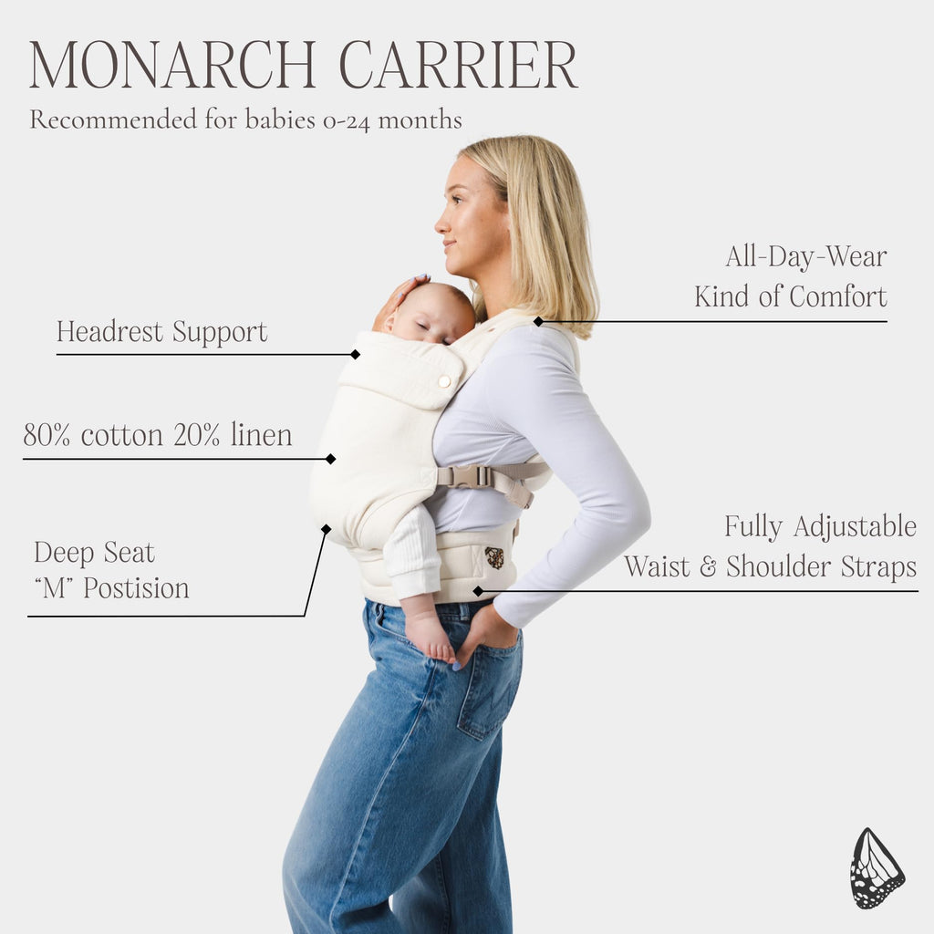 Mabē Monarch Ergonomic Baby Carrier – Premium Cotton Soft Structured Newborn to Toddler Carrier with Hip-Healthy Design, 3 Carry Positions (9-46 lbs), Lightweight & Breathable, (Mocha Check)