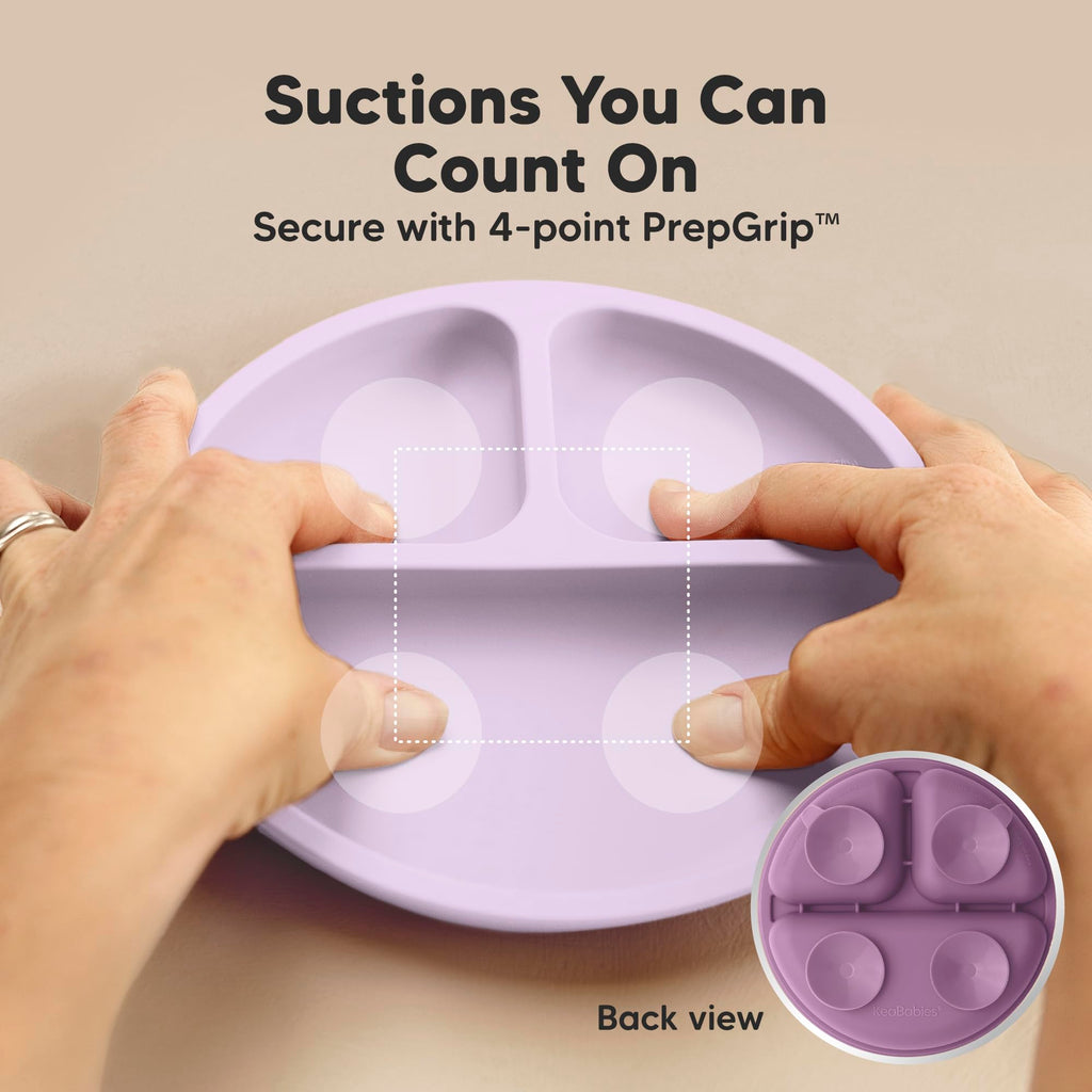 KeaBabies Suction Plates with Lids for Baby, 3pk 100% Silicone (Amethyst)