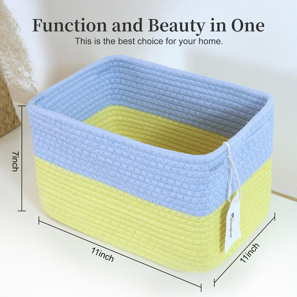 Hopegiver 3 Pack Rainbow Woven Storage Baskets for Shelves, 11x8x7 Inch Cotton Rope Decorative Organizer Bins for Blanket Clothes Book Baby Pet, Colorful Toy Basket for Kids Room, Playroom, Nursery