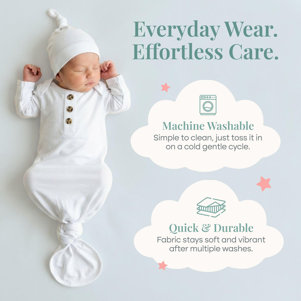 Caden Lane Newborn Knotted Gown with Hat, Soft Bamboo Viscose Baby Sack, Unisex Infant Breathable Night gown